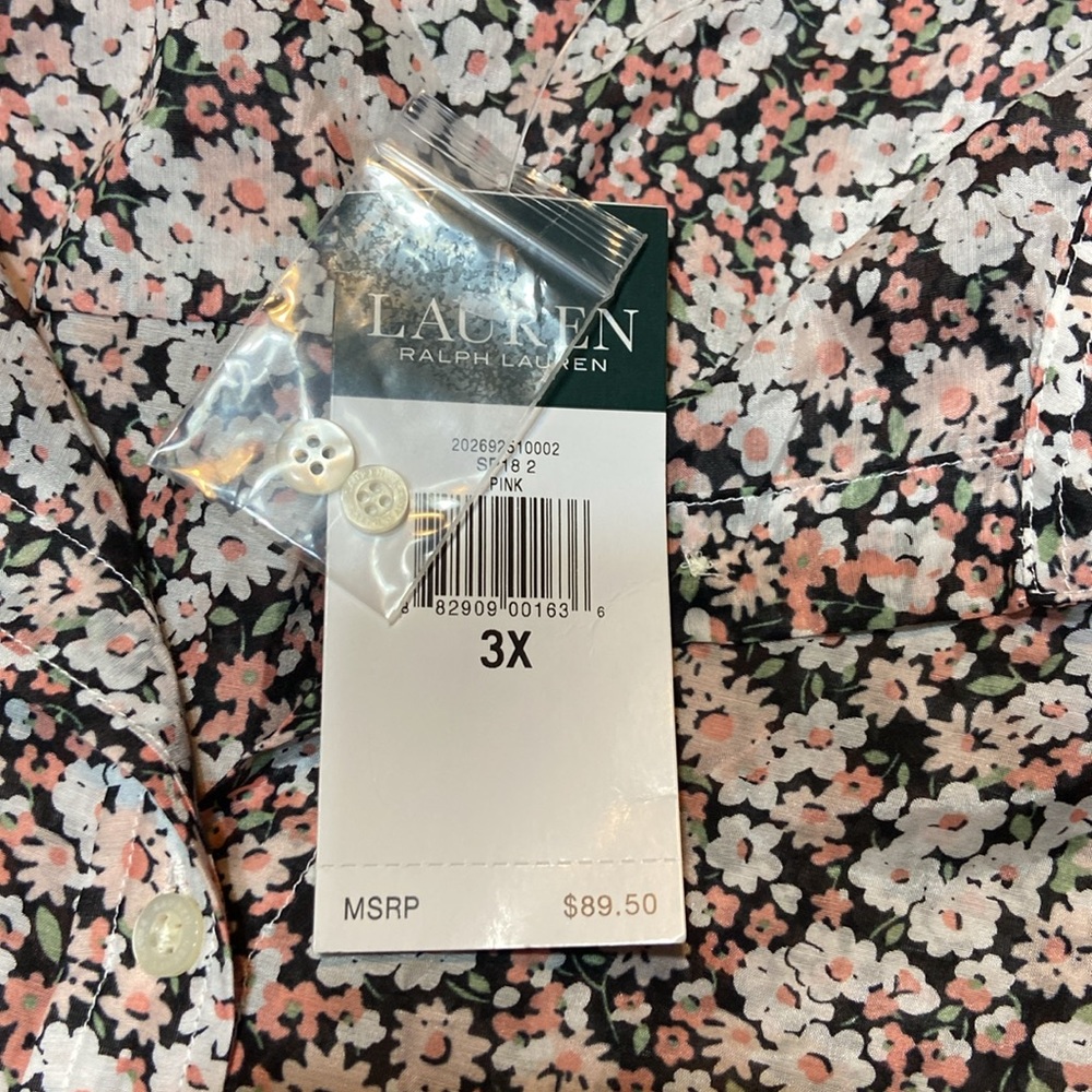 NWT Lauren Ralph Lauren Blouse Size 3X Green Label Floral Silk Blend Shirt - Picture 8 of 9